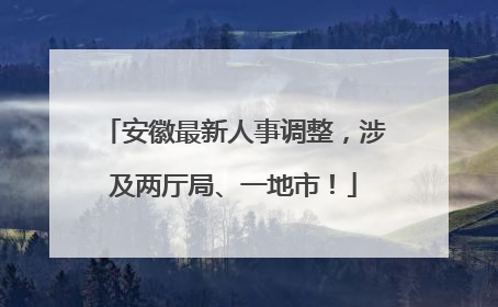 安徽最新人事调整，涉及两厅局、一地市！